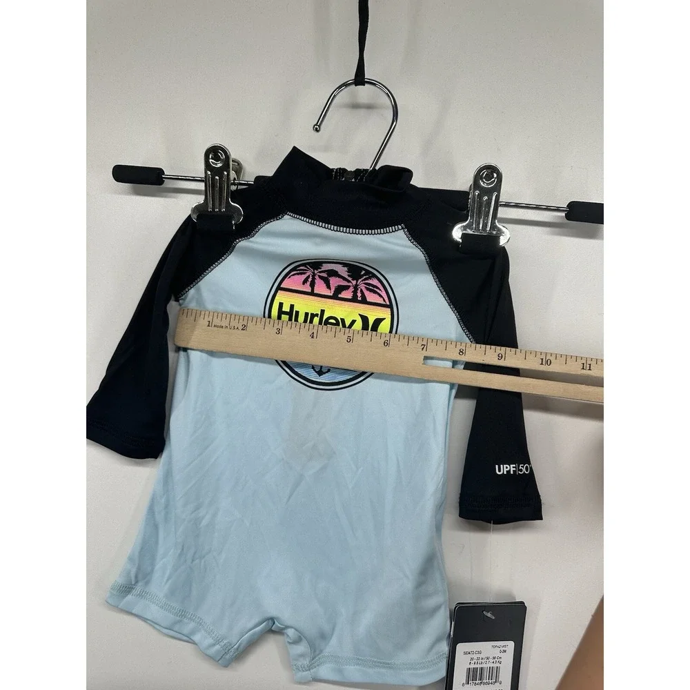Hurley Nike Dri Fit UPF 50+ OnePiece Rashguard Swimsuit Baby Boy Light Blue 0-3m